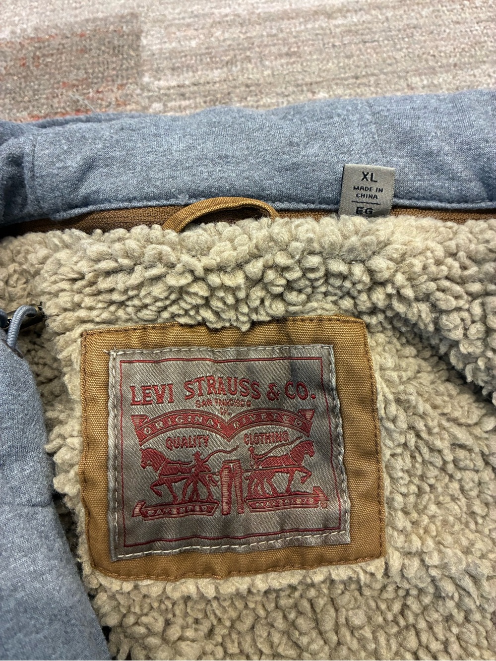Levi's Tan Canvas Hooded Field Jacket with Gray Hoodie Layer - Picture 3 of 8